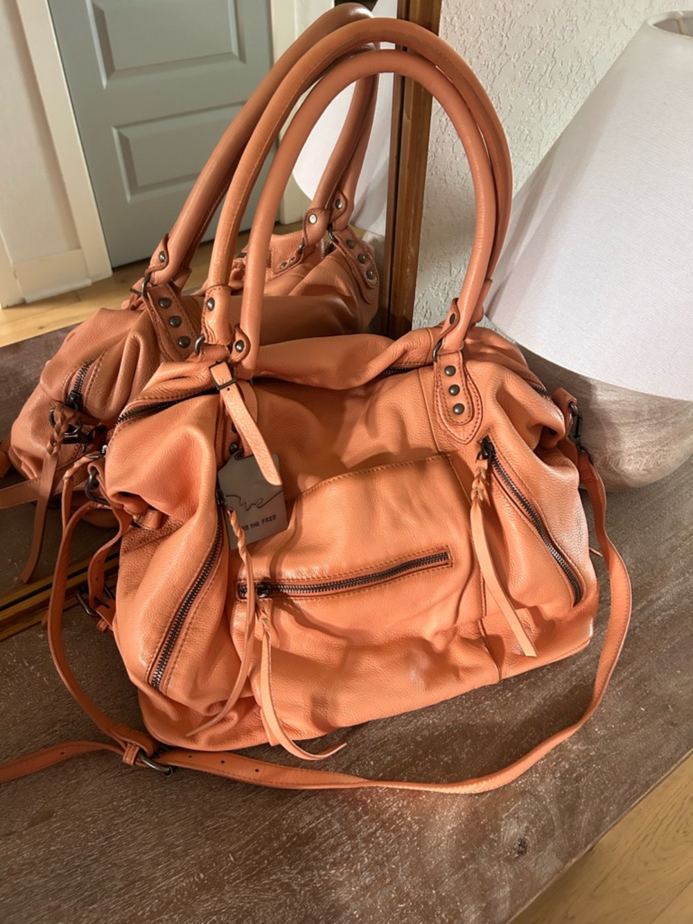 New Free People Emerson Tote Bag Apricot - Picture 4 of 8